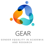 Logo featuring abstract shapes in blue, orange, and green, with the text 'GEAR' and 'Gender Equality in Academia and Research' below.